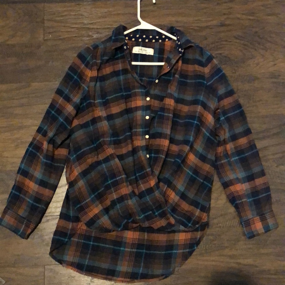 Plaid Button Down with Polka Dot Details